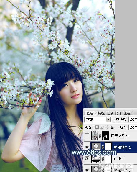 Photoshop为樱花中的美女图片增加粉嫩的蜜糖色16