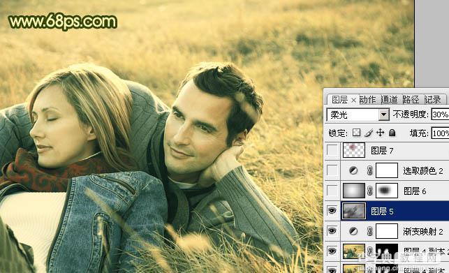 Photoshop将外景情侣图片调成古典暗调黄绿色23