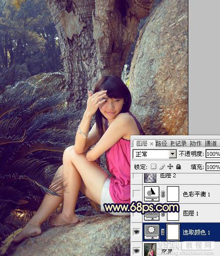 Photoshop将给公园美女图片添加上柔和的蓝黄色效果8