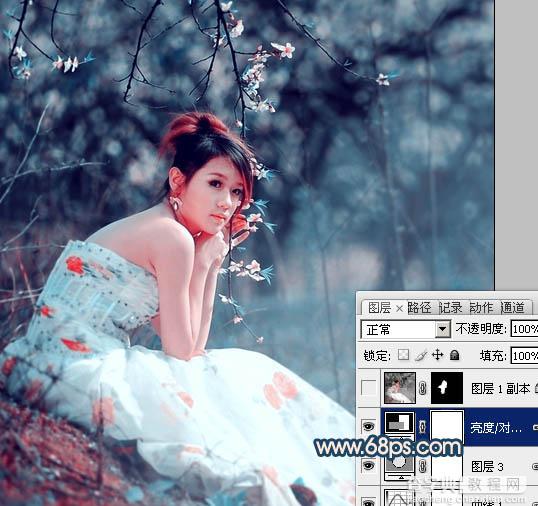Photoshop为外景美女图片调制出甜美的古典暗青色20