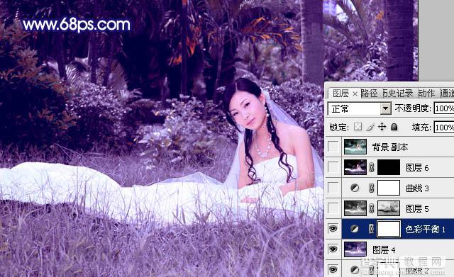Photoshop将外景婚片调成斑斓的暗蓝色17