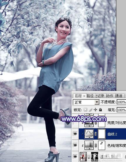 Photoshop将外景美女调制出有冬天特色的淡雅的淡蓝色21