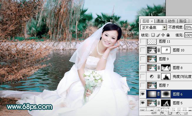 Photoshop打造中性青红色外景婚片25