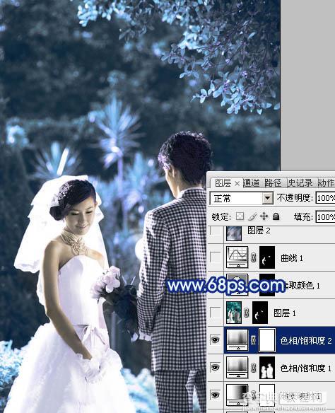 Photoshop将树林婚片调成梦幻的纯蓝色10