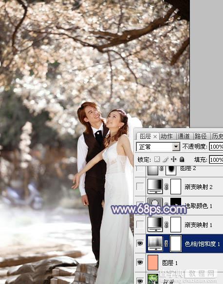 Photoshop将偏暗的外景婚片调成梦幻的淡蓝色5