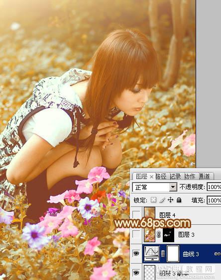 Photoshop为蹲在草地看花的美女图片增加上柔和的黄褐阳光色效果37