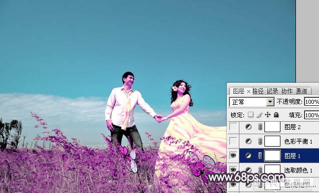 Photosho将草地婚片打造出漂亮的青紫色效果9