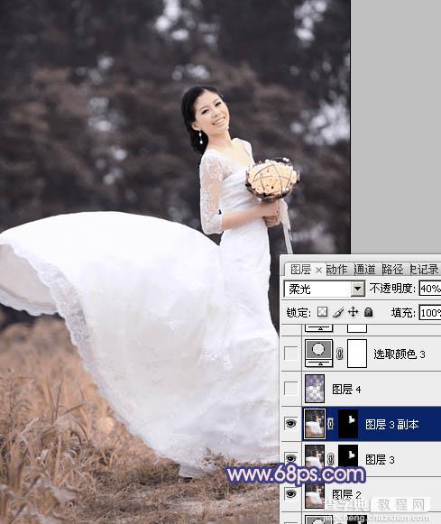 Photoshop将外景婚片打造成梦幻的暗调紫红色16