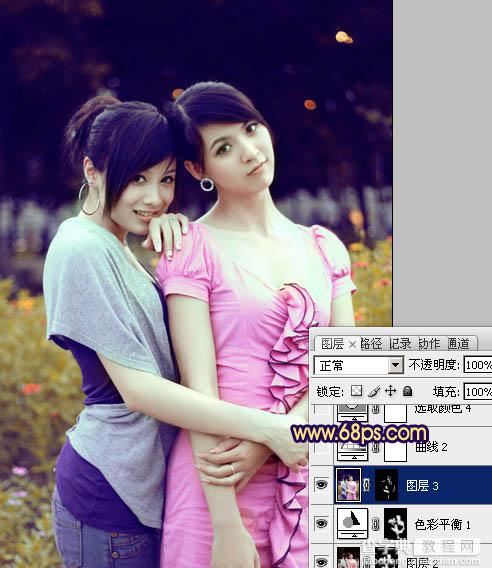 Photoshop将外景美女图片调成柔和的暗调黄紫色20