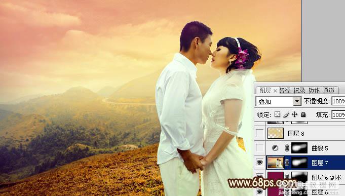 Photoshop为山景婚片增加漂亮的霞光色效果28