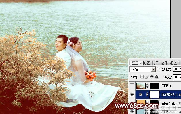 Photoshop将河景婚片打造出秋天风味的漂亮青黄色25
