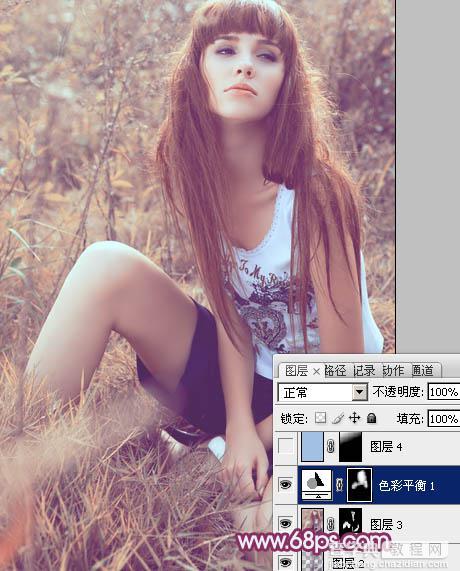Photoshop为草地美女图片增加柔美的橙褐色效果24
