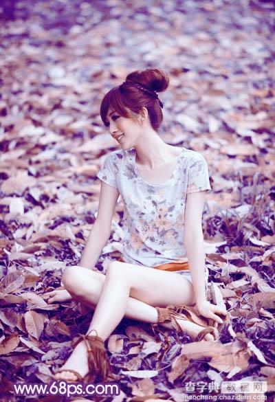 Photoshop将草地上的美女图片调制出漂亮的淡调蓝紫色26