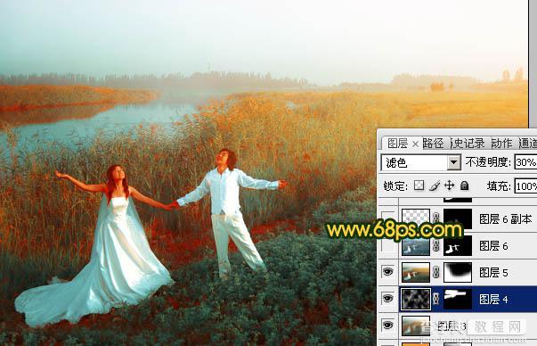 Photosho将江景芦苇婚片打造成唯美的晨曦效果28