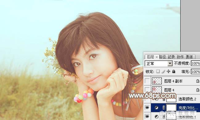Photoshop为河边美女图片加上柔和的韩系淡橙色效果11