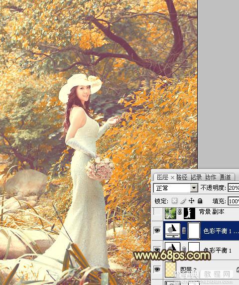 Photoshop为树林美女婚片增加漂亮的橙红色17