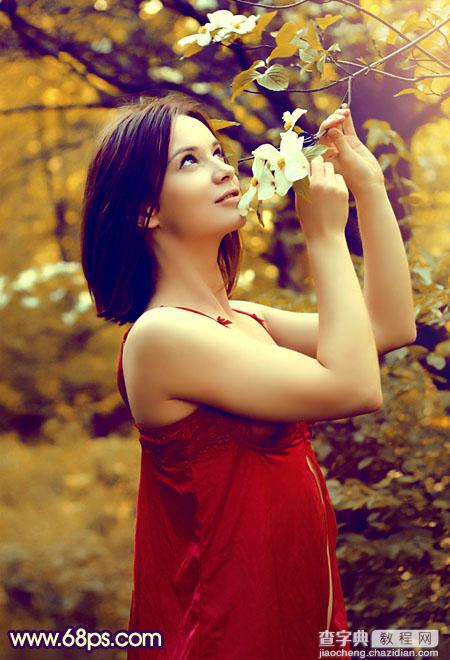 Photosho将外景美女图片打造出漂亮的秋季特色的橙黄色效果2