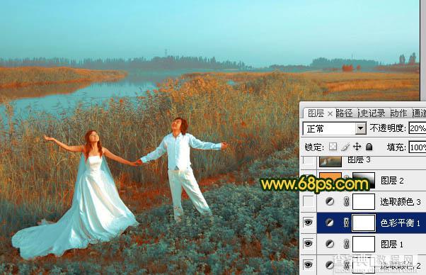 Photosho将江景芦苇婚片打造成唯美的晨曦效果21