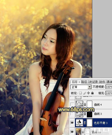Photoshop将菜田美女图片调成柔美的古典暖色调28