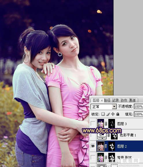 Photoshop将外景美女图片调成柔和的暗调黄紫色16