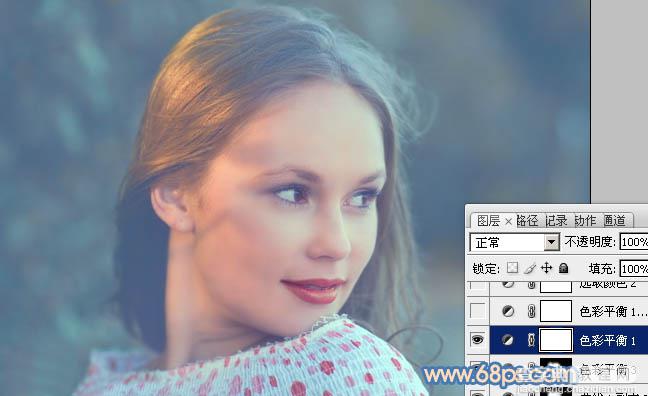 Photoshop将外景美女图片调制出朦胧的淡蓝色26