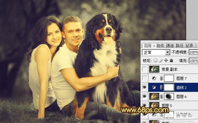 Photoshop将外景情侣图片调成温馨的黄褐色30