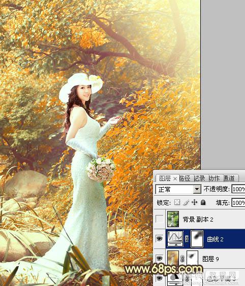 Photoshop为树林美女婚片增加漂亮的橙红色31