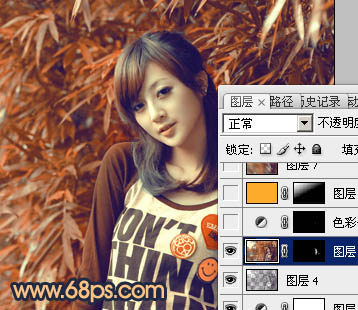 Photoshop将竹林美女图片调制出甜美的橙红色效果22