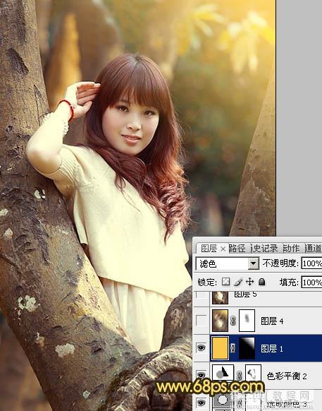 Photoshop将树林写真人物图片调制出柔美的红褐色效果23