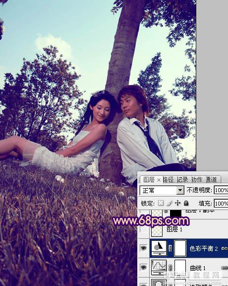 Photoshop为外景情侣图片增加浪漫的橙紫色15