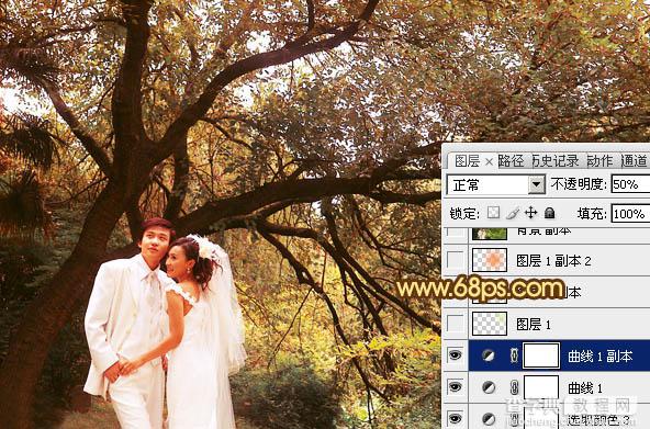Photoshop将绿色婚片调制出温馨的橙褐色效果13