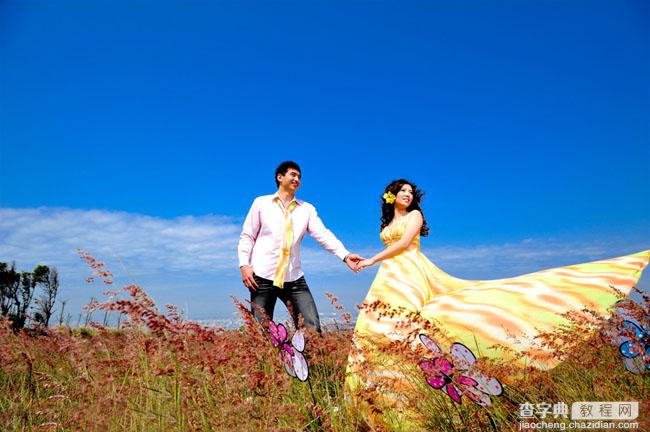 Photosho将草地婚片打造出漂亮的青紫色效果1