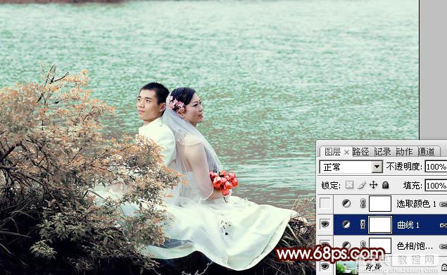 Photoshop将河景婚片打造出秋天风味的漂亮青黄色9