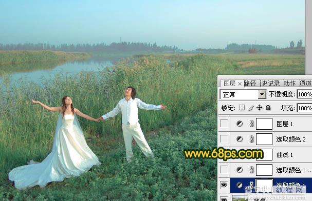 Photosho将江景芦苇婚片打造成唯美的晨曦效果7