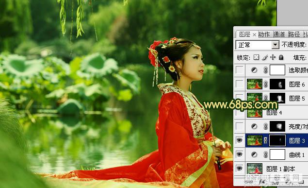 Photoshop下将外景人物图片调成古典暗绿色16