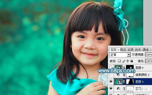 Photoshop为小女孩图片增加上甜美的青红色效果24
