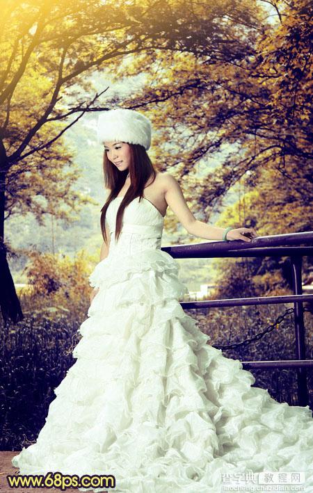 Photoshop将树林美女婚片调制成梦幻的黄蓝色2