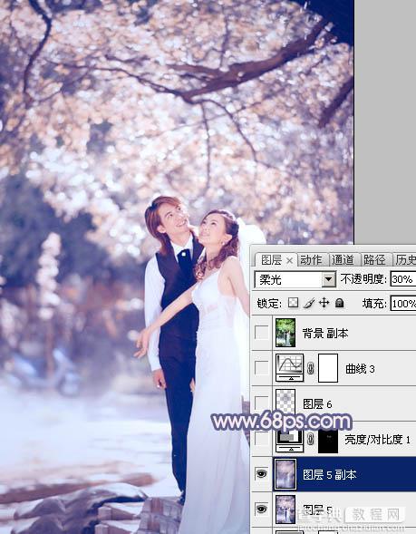 Photoshop将偏暗的外景婚片调成梦幻的淡蓝色22