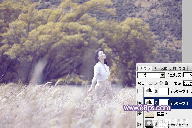 Photoshop为旷野美女图片调制出淡蓝韩系色彩18