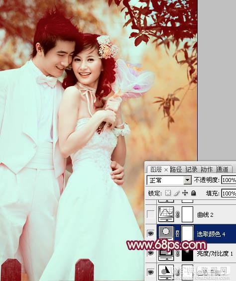 Photoshop将树林婚片调成甜美的粉褐色28