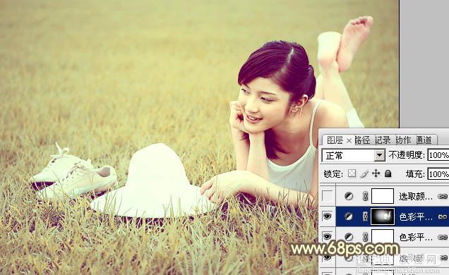 Photoshop为草地美女图片调制出柔和的粉黄色效果21