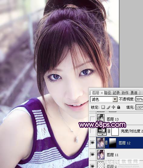 Photoshop为美女图片调制出粉嫩的淡紫色效果22