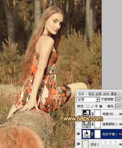 Photoshop将树林美女图片调成淡淡的橙色调14