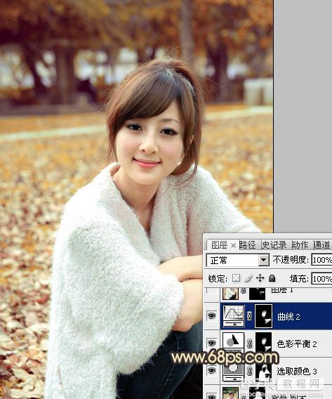 Photoshop将公园美女图片调制出甜美的黄褐色效果21