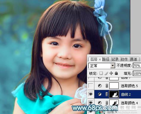 Photoshop为小女孩图片增加上甜美的青红色效果35