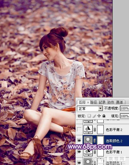 Photoshop将草地上的美女图片调制出漂亮的淡调蓝紫色16