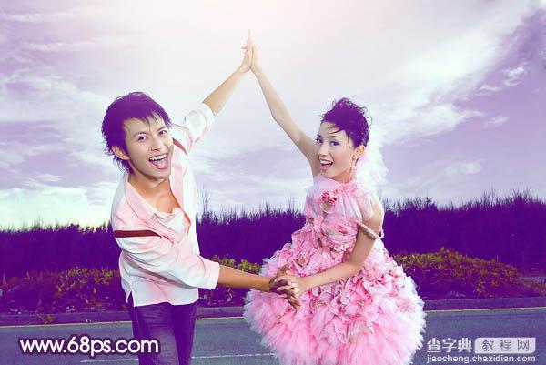 Photoshop为外景婚片打造出甜美的紫色效果21