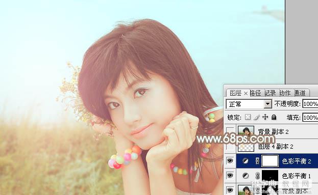 Photoshop为河边美女图片加上柔和的韩系淡橙色效果21
