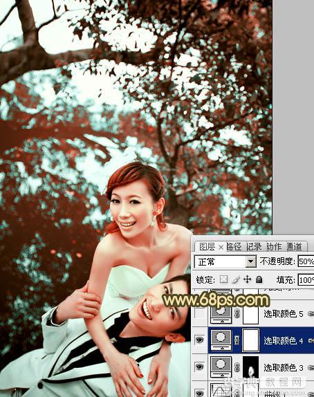 Photoshop将树林婚片打造出经典暗调青黄色效果23