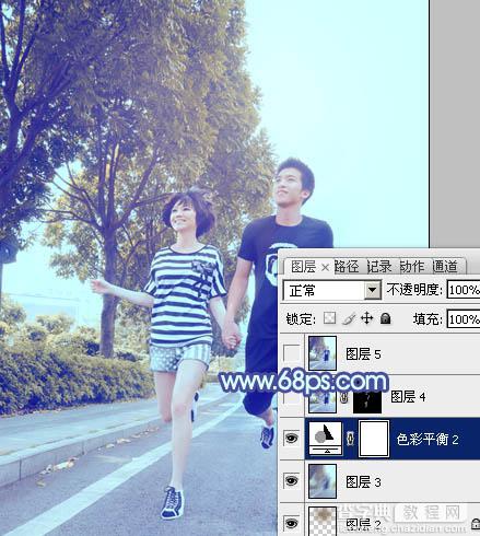 Photoshop为奔跑的情侣图片添加上柔和的韩系蓝黄色效果28